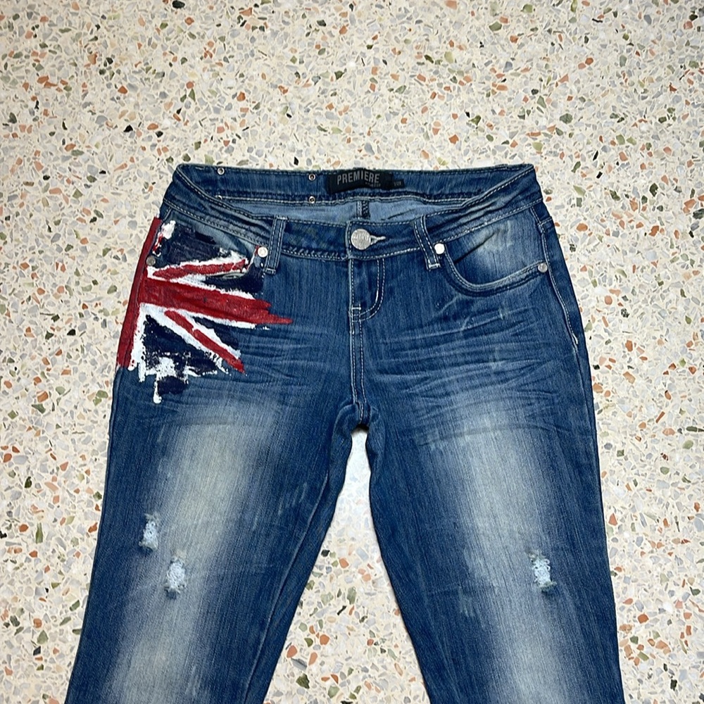 British Flag Distressed Jeans PREMIERE by RUE 21 Skinny Jeans Size 2R